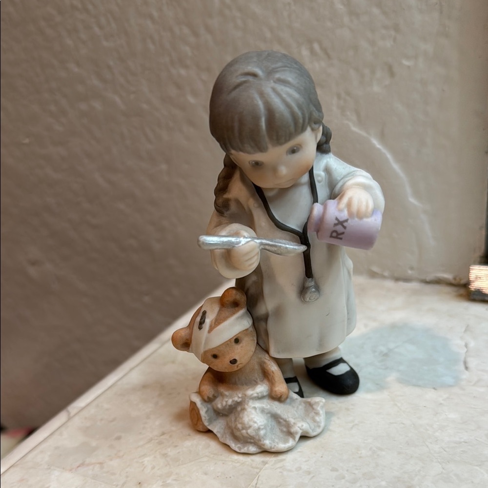 Adorable Doctor/Nurse Figurine with Teddy Bear